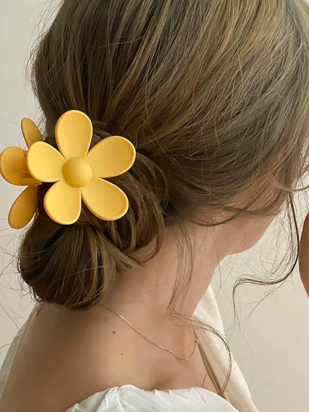 NEW Large Floral Hair Claw Clips Big Huge Acrylic Matte Barrette Hairclip Yellow
